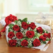 12 Red Rose BQ with Gypsophila