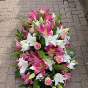 Pink and White Lily coffin spray