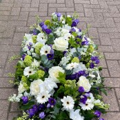 Purple and White Coffin Spray.